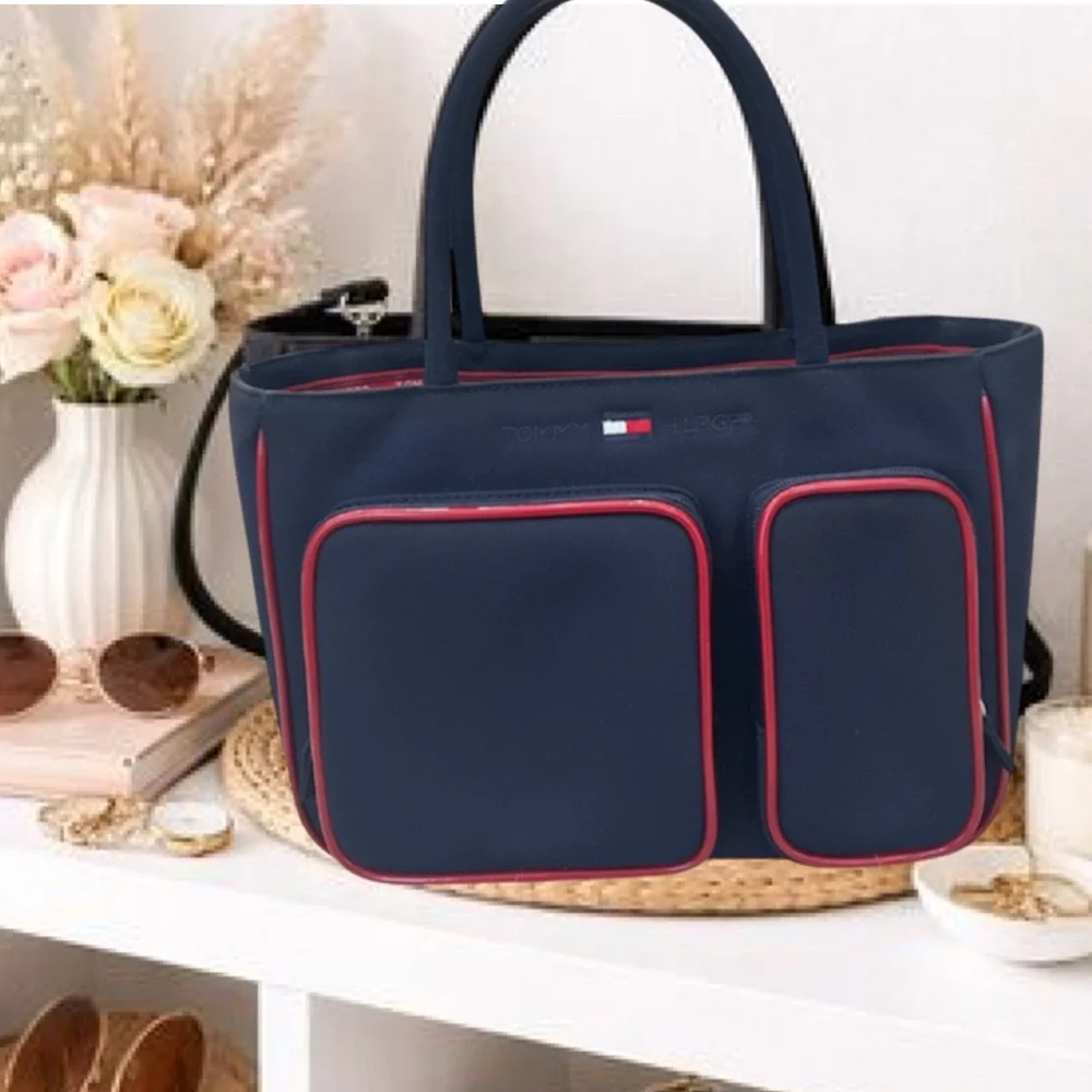 Vintage 90s Y2K Tommy Hilfiger Purse Crossbody Bucket Bag Retro Sailor Navy Red